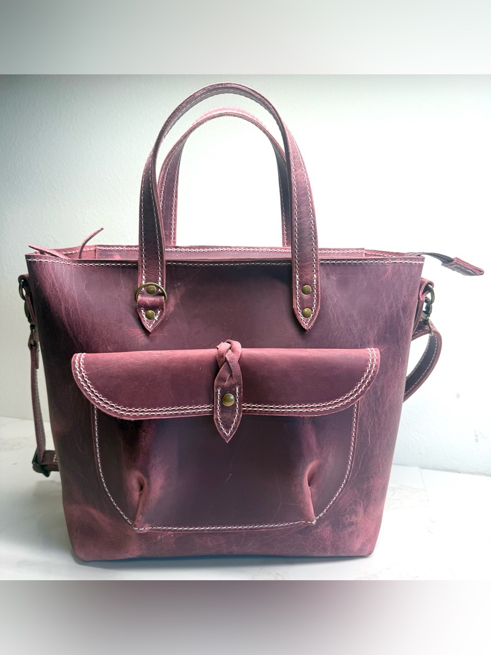 Rebekah Scott Designs Frankie Heritage Leather Tote Mulberry Like New